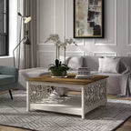 Galano Square Coffee Table with Decorative Cut-Out Panels and Lower Shelf 34.9 W x 34.9 D x 17.1 H