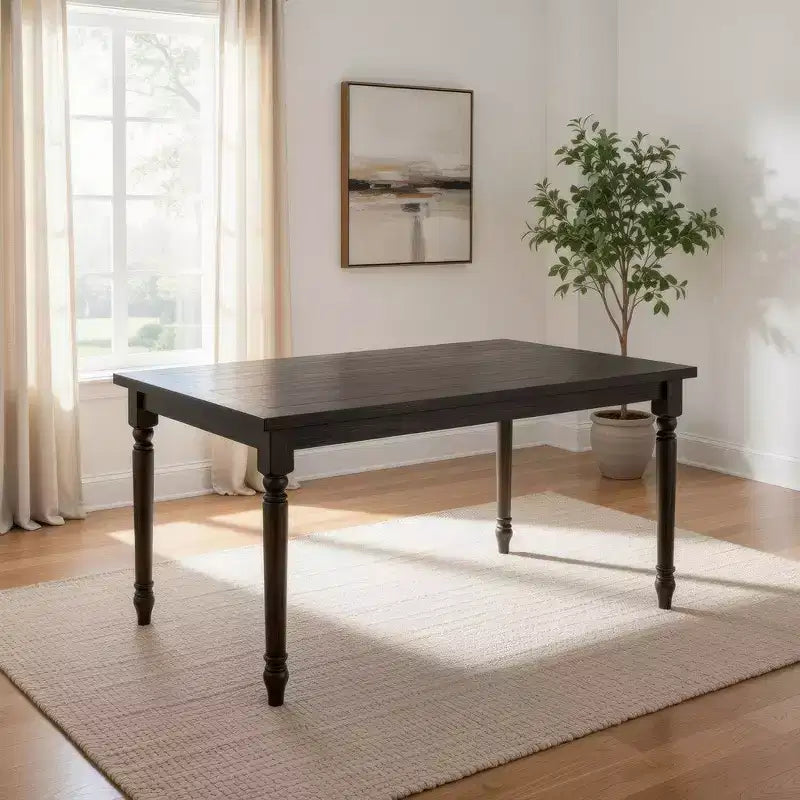 Royal Hampton Style Wooden Dining Table with Rectangular Top and Turned Legs, Gray