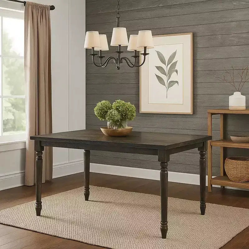 Tavolo da pranzo in legno Royal Hampton Style con piano rettangolare e gambe tornite, grigio