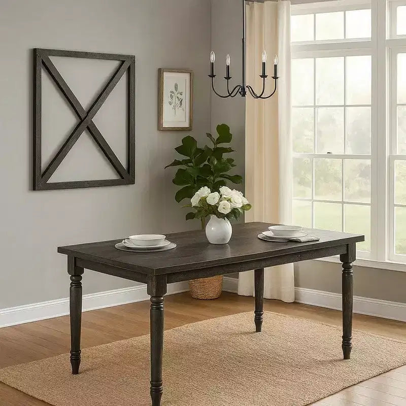 Tavolo da pranzo in legno Royal Hampton Style con piano rettangolare e gambe tornite, grigio