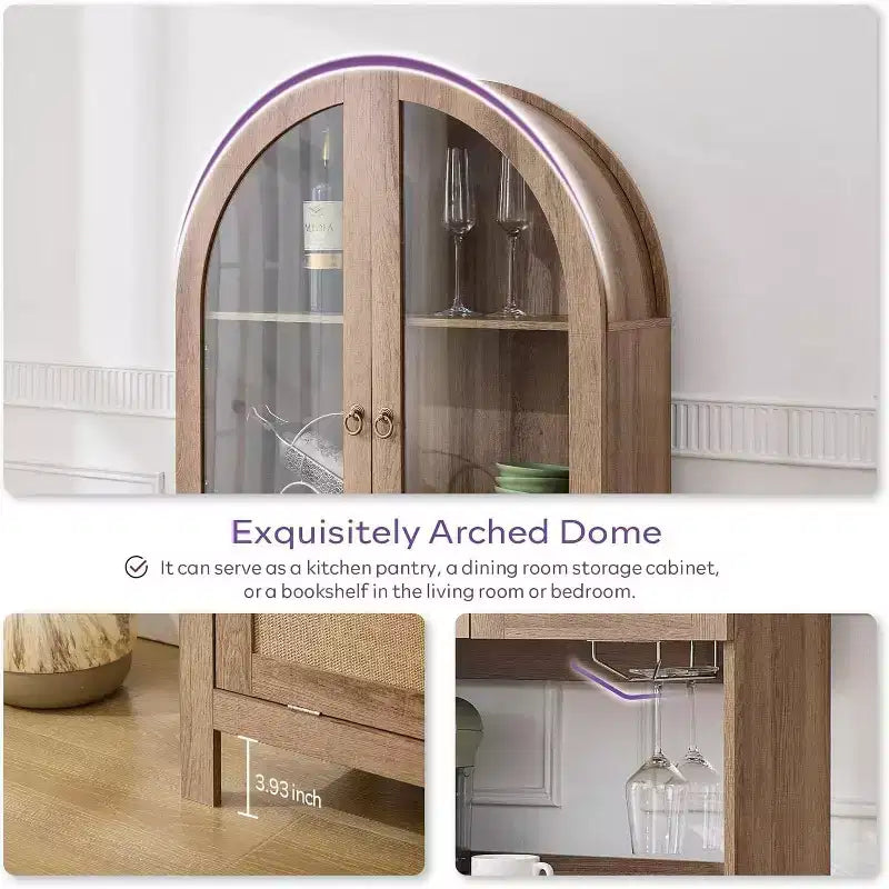 TYBOATLE 75 Tall Arched Storage Cabinet, Wood Kitchens Pantry Cabinets w/Anti-Tipping Device, Versatile Cupboard w/Innovative Drawer