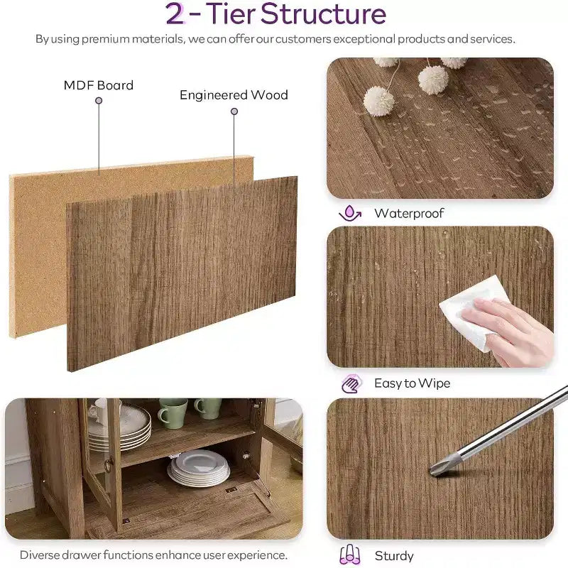 TYBOATLE 75 Tall Arched Storage Cabinet, Wood Kitchens Pantry Cabinets w/Anti-Tipping Device, Versatile Cupboard w/Innovative Drawer