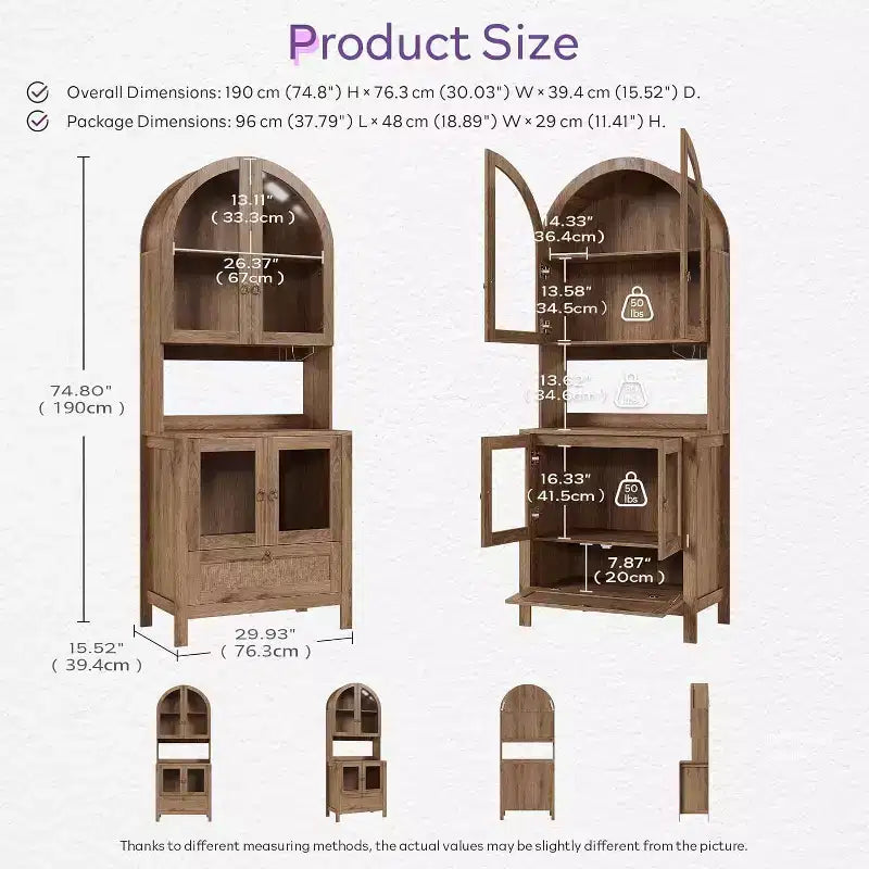 TYBOATLE 75 Tall Arched Storage Cabinet, Wood Kitchens Pantry Cabinets w/Anti-Tipping Device, Versatile Cupboard w/Innovative Drawer