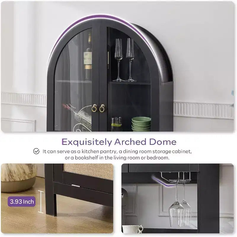 TYBOATLE 75 Tall Arched Storage Cabinet, Wood Kitchens Pantry Cabinets w/Anti-Tipping Device, Versatile Cupboard w/Innovative Drawer