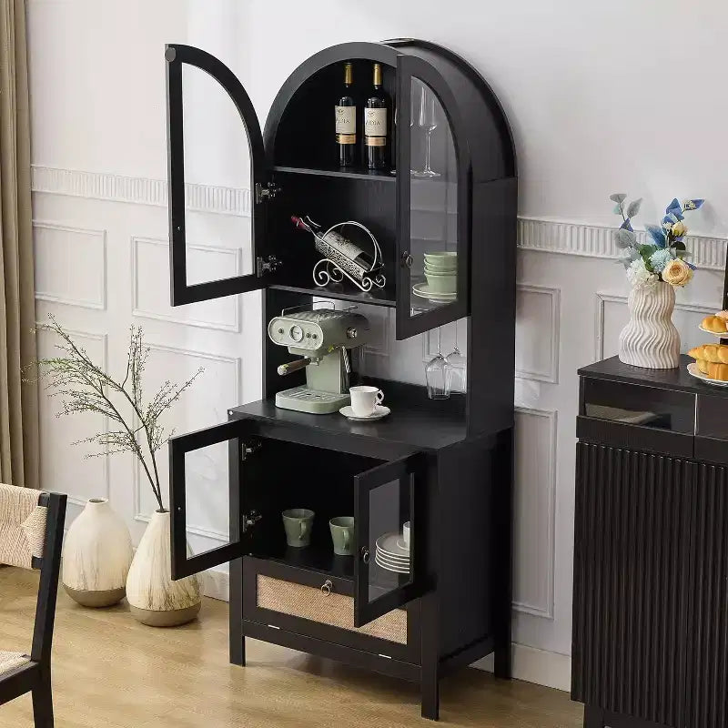 TYBOATLE 75 Tall Arched Storage Cabinet, Wood Kitchens Pantry Cabinets w/Anti-Tipping Device, Versatile Cupboard w/Innovative Drawer