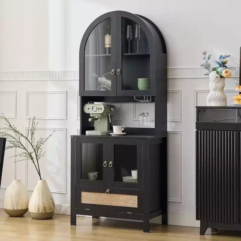 TYBOATLE 75 Tall Arched Storage Cabinet, Wood Kitchens Pantry Cabinets w/Anti-Tipping Device, Versatile Cupboard w/Innovative Drawer
