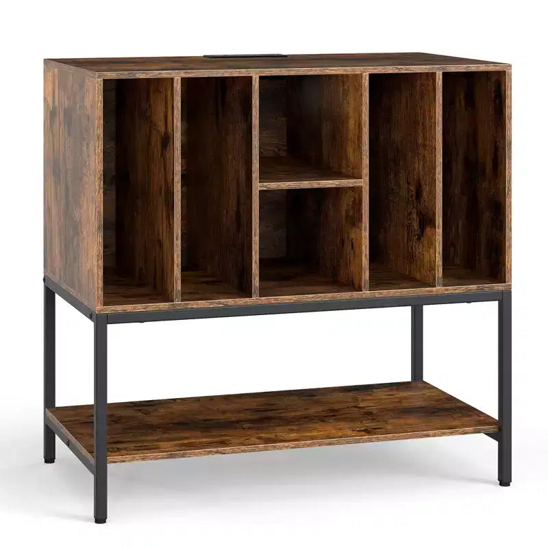 Costway Record Player Stand w/Charging Station Vinyl Storage Holder Shelves Metal Frame
