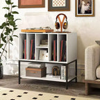 Costway Record Player Stand w/Charging Station Vinyl Storage Holder Shelves Metal Frame