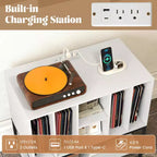Costway Record Player Stand w/Charging Station Vinyl Storage Holder Shelves Metal Frame