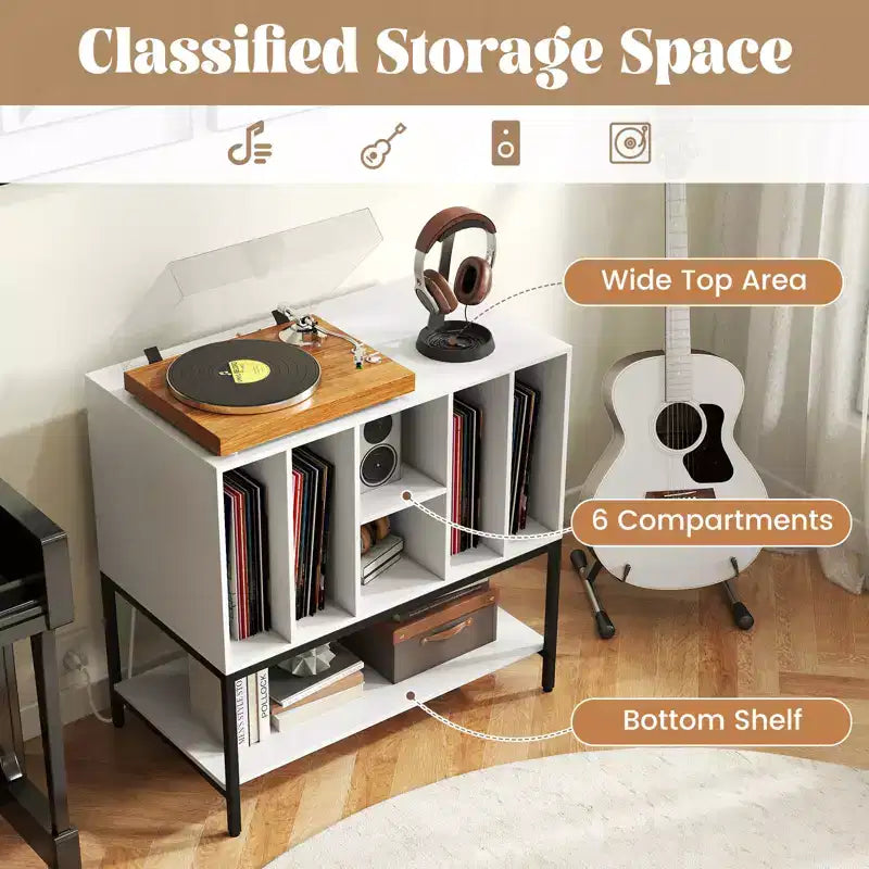 Costway Record Player Stand w/Charging Station Vinyl Storage Holder Shelves Metal Frame