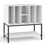 Costway Record Player Stand w/Charging Station Vinyl Storage Holder Shelves Metal Frame