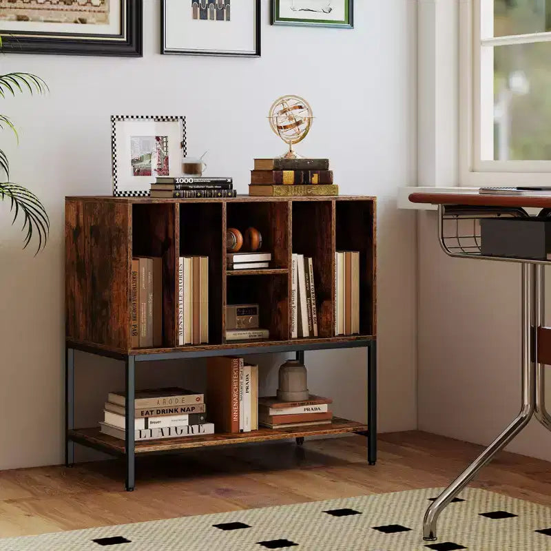 Costway Record Player Stand w/Charging Station Vinyl Storage Holder Shelves Metal Frame