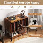 Costway Record Player Stand w/Charging Station Vinyl Storage Holder Shelves Metal Frame