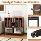 Costway Record Player Stand w/Charging Station Vinyl Storage Holder Shelves Metal Frame