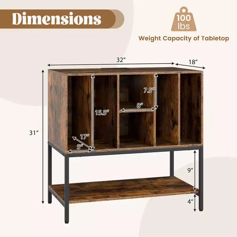 Costway Record Player Stand w/Charging Station Vinyl Storage Holder Shelves Metal Frame