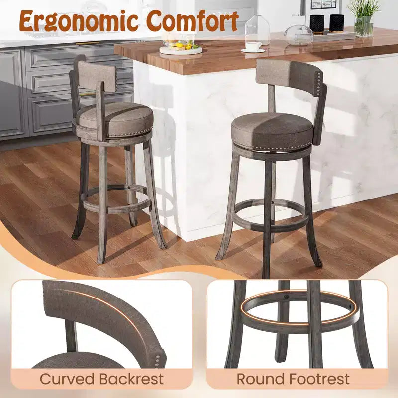 Costway 31 Bar Height Chairs Set of 2 w/ 360 Swivel Seat Back & Cushioned Seat