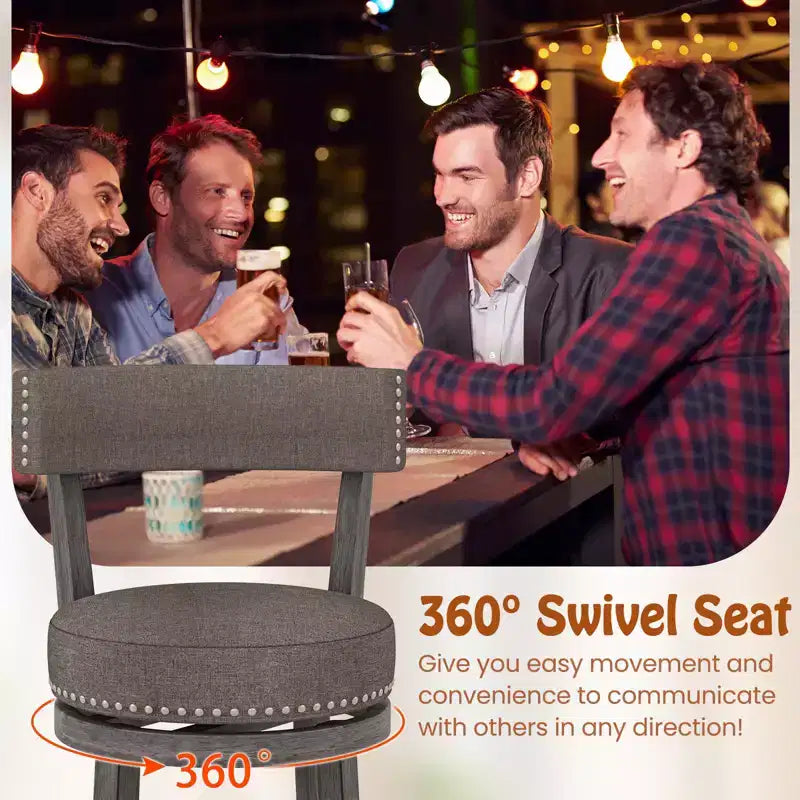 Costway 31 Bar Height Chairs Set of 2 w/ 360 Swivel Seat Back & Cushioned Seat