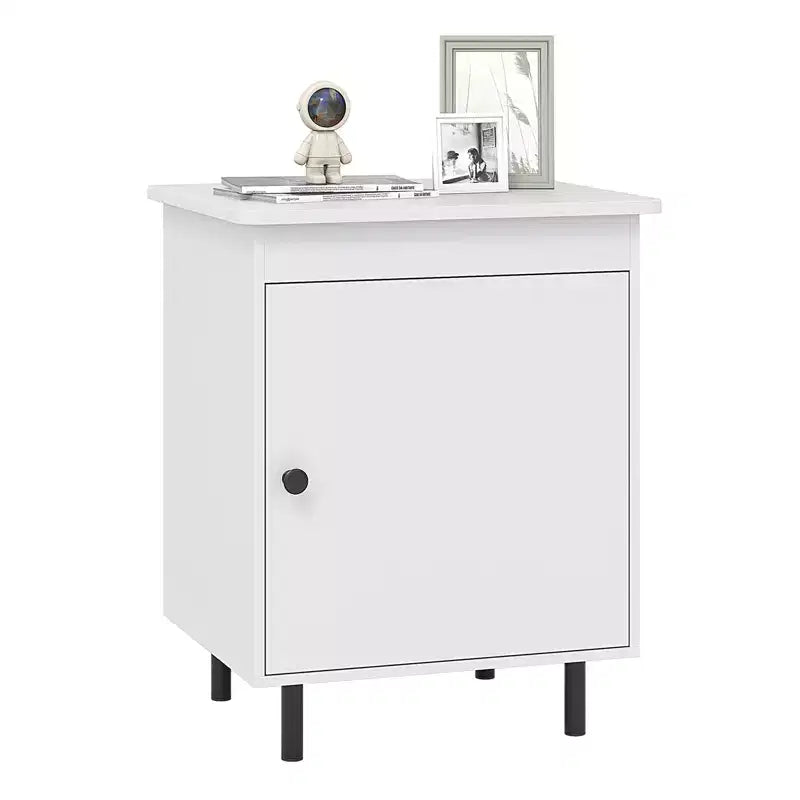 Costway Nightstand Mid Century Modern End Table w/Door Heavy-Duty Metal Legs for Bedroom