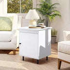 Costway Nightstand Mid Century Modern End Table w/Door Heavy-Duty Metal Legs for Bedroom