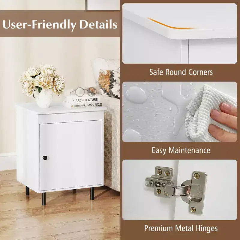 Costway Nightstand Mid Century Modern End Table w/Door Heavy-Duty Metal Legs for Bedroom
