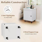 Costway Nightstand Mid Century Modern End Table w/Door Heavy-Duty Metal Legs for Bedroom
