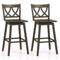 Costway 29 Bar Stool Set of 2 w/Rubber Wood Frame Swivel Seat Ergonomic Backrest