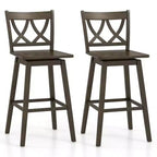 Costway 29 Bar Stool Set of 2 w/Rubber Wood Frame Swivel Seat Ergonomic Backrest
