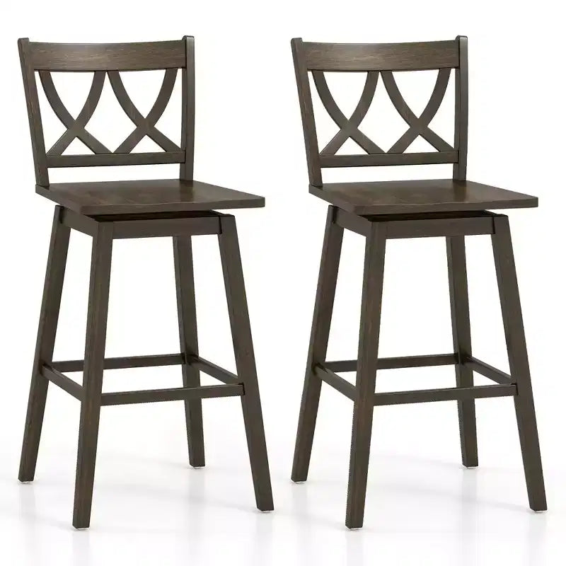 Costway 29 Bar Stool Set of 2 w/Rubber Wood Frame Swivel Seat Ergonomic Backrest