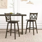 Costway 29 Bar Stool Set of 2 w/Rubber Wood Frame Swivel Seat Ergonomic Backrest