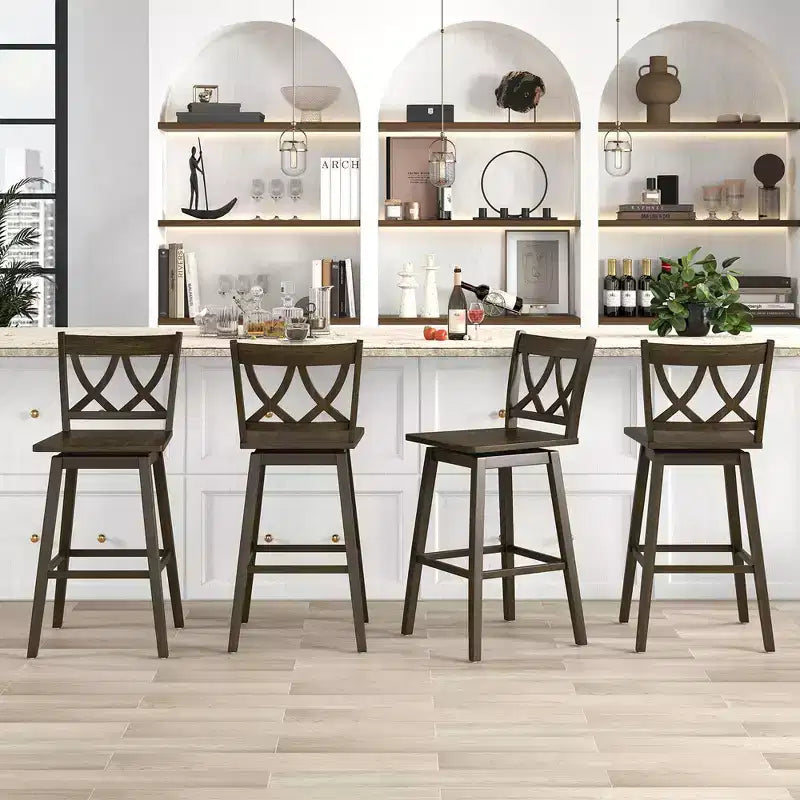Costway 29 Bar Stool Set of 2 w/Rubber Wood Frame Swivel Seat Ergonomic Backrest