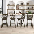 Costway 29 Bar Stool Set of 2 w/Rubber Wood Frame Swivel Seat Ergonomic Backrest
