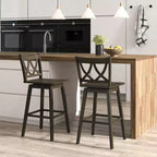 Costway 29 Bar Stool Set of 2 w/Rubber Wood Frame Swivel Seat Ergonomic Backrest
