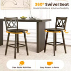 Costway 29 Bar Stool Set of 2 w/Rubber Wood Frame Swivel Seat Ergonomic Backrest