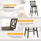 Costway 29 Bar Stool Set of 2 w/Rubber Wood Frame Swivel Seat Ergonomic Backrest