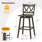 Costway 29 Bar Stool Set of 2 w/Rubber Wood Frame Swivel Seat Ergonomic Backrest