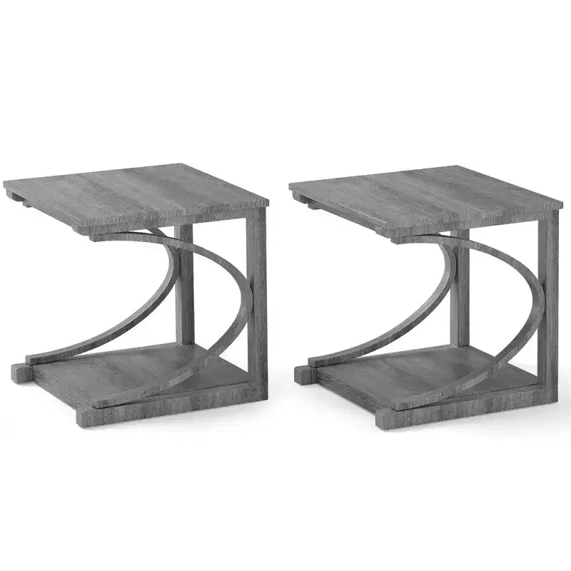 Costway 2PCS 24 Side End Table w/ Storage Shelf & Rubber Wood Frame for Small Space