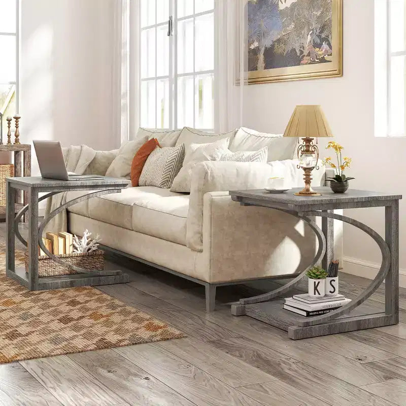Costway 2PCS 24 Side End Table w/ Storage Shelf & Rubber Wood Frame for Small Space