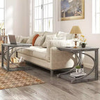 Costway 2PCS 24 Side End Table w/ Storage Shelf & Rubber Wood Frame for Small Space