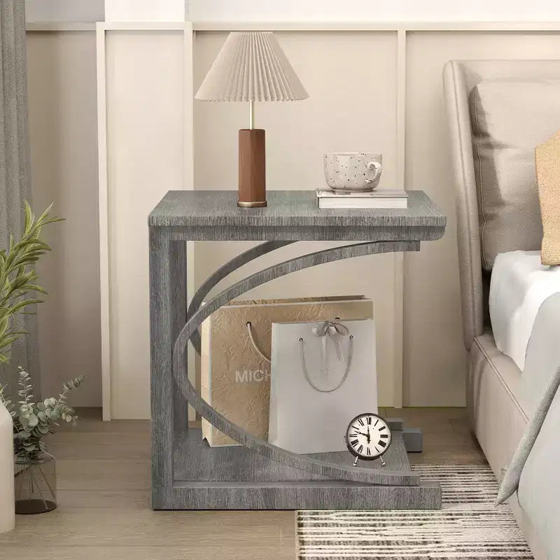 Costway 2PCS 24 Side End Table w/ Storage Shelf & Rubber Wood Frame for Small Space