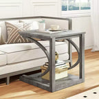 Costway 2PCS 24 Side End Table w/ Storage Shelf & Rubber Wood Frame for Small Space
