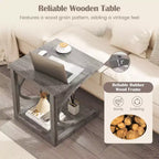 Costway 2PCS 24 Side End Table w/ Storage Shelf & Rubber Wood Frame for Small Space