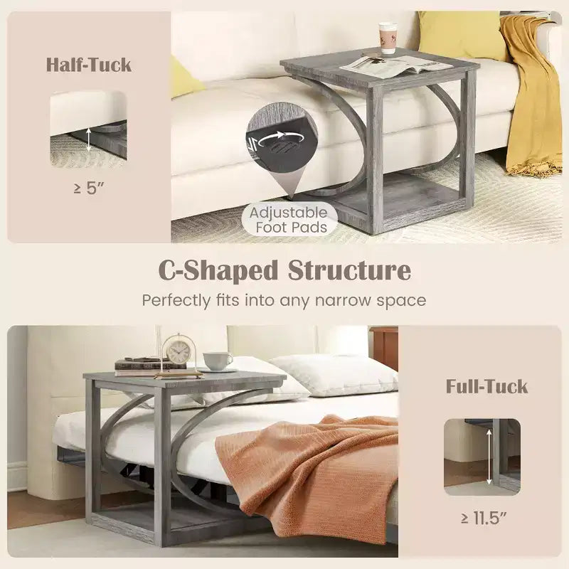 Costway 2PCS 24 Side End Table w/ Storage Shelf & Rubber Wood Frame for Small Space