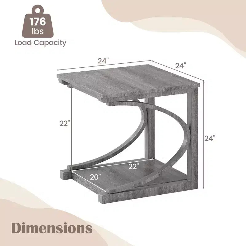 Costway 2PCS 24 Side End Table w/ Storage Shelf & Rubber Wood Frame for Small Space