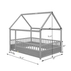 TUYOHW Letto a Pavimento per Bambini a Misura Piena con Tetto a Casetta e Recinzione, Letto Montessori Moderno con Sponde di Protezione per la Camera da Letto