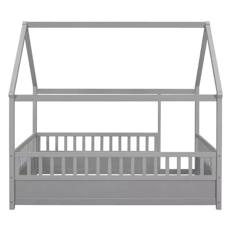 TUYOHW Letto a Pavimento per Bambini a Misura Piena con Tetto a Casetta e Recinzione, Letto Montessori Moderno con Sponde di Protezione per la Camera da Letto