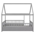 TUYOHW Letto a Pavimento per Bambini a Misura Piena con Tetto a Casetta e Recinzione, Letto Montessori Moderno con Sponde di Protezione per la Camera da Letto