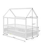 TUYOHW Letto a Pavimento per Bambini a Misura Piena con Tetto a Casetta e Recinzione, Letto Montessori Moderno con Sponde di Protezione per la Camera da Letto