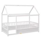 TUYOHW Letto a Pavimento per Bambini a Misura Piena con Tetto a Casetta e Recinzione, Letto Montessori Moderno con Sponde di Protezione per la Camera da Letto