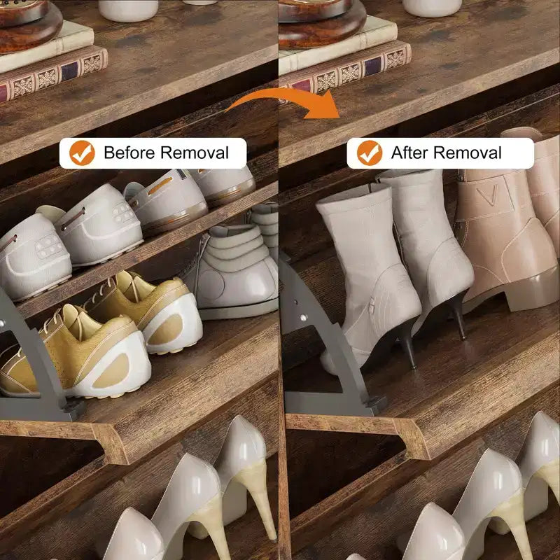 Scarpiera a 4 Ante Ribaltabili con Ripiano Regolabile - Organizzatore Versatile in Legno per Ingresso, Corridoio e Soggiorno
