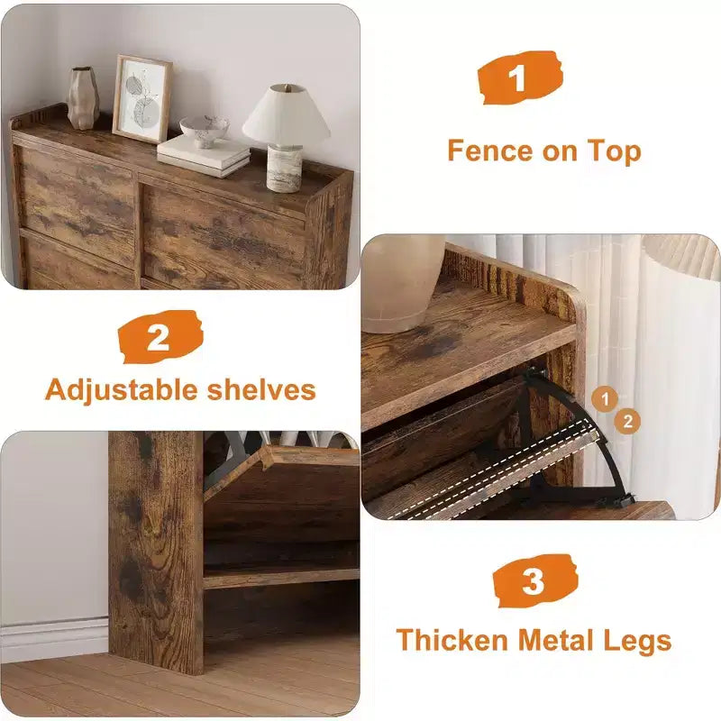 Scarpiera a 4 Ante Ribaltabili con Ripiano Regolabile - Organizzatore Versatile in Legno per Ingresso, Corridoio e Soggiorno